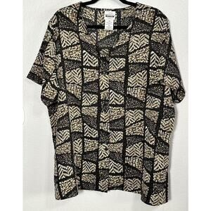 TR Bentley Plus Women’s Brown Black Beige Short Sleeve Button Up Top Size 18W